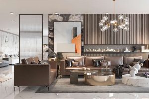 Eleganță minimalistă: biblioteci și decoruri lucioase pentru o vilă de Lux