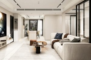 Oază urbană: eleganță minimalistă în alb și lemn